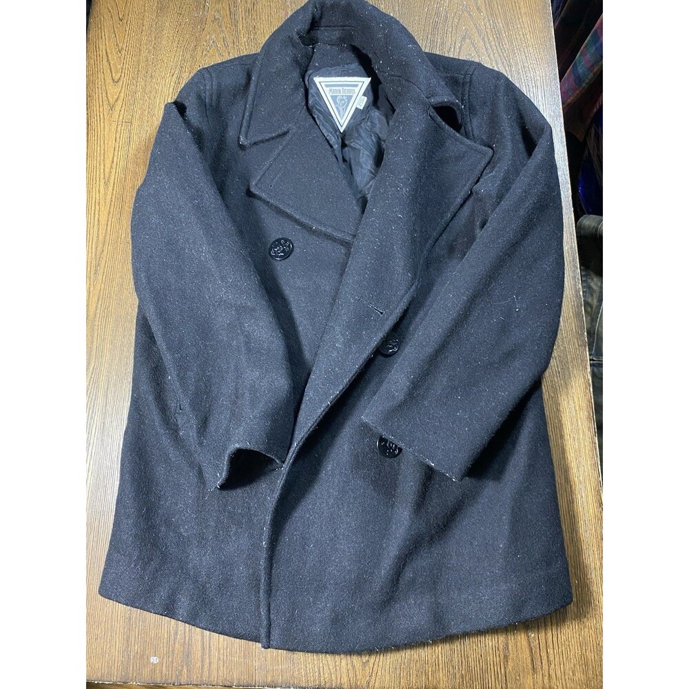 Marvin Richards Womens Wool Black Double Breasted Peacoat Size 6 20pit2pit/30L